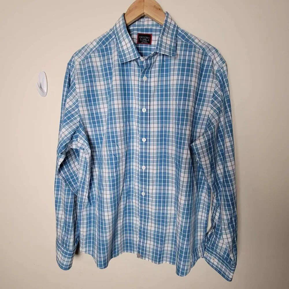 UNTUCKit Maxville WF Plaid Long Sleeve Relaxed Fit Shirt Size Large  Blue Plaid
